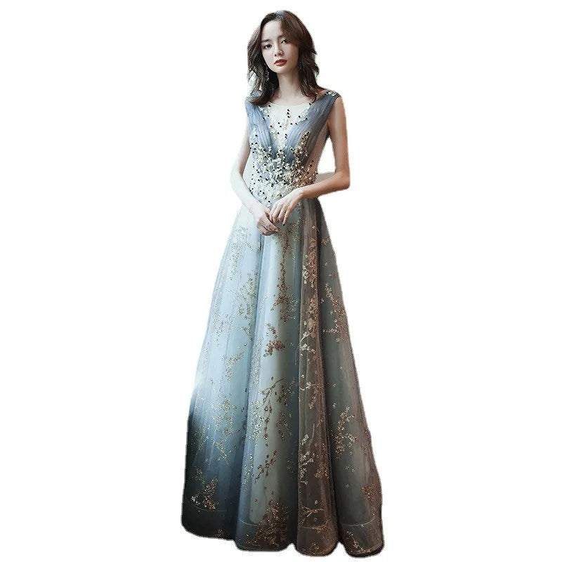 Evening dress women's banquet 2024 new sequined annual meeting host temperament long celebrity birthday party dress