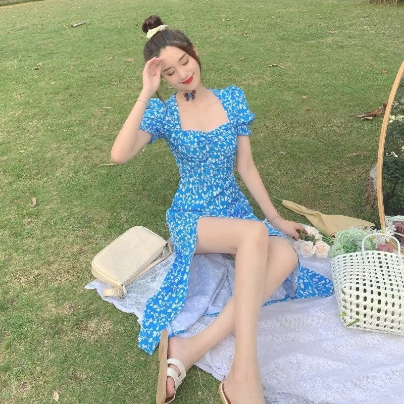 2024 New Floral Dress: Sweet and Spicy Wind Split Long Skirt for Women's Summer - Niche Design Sense
