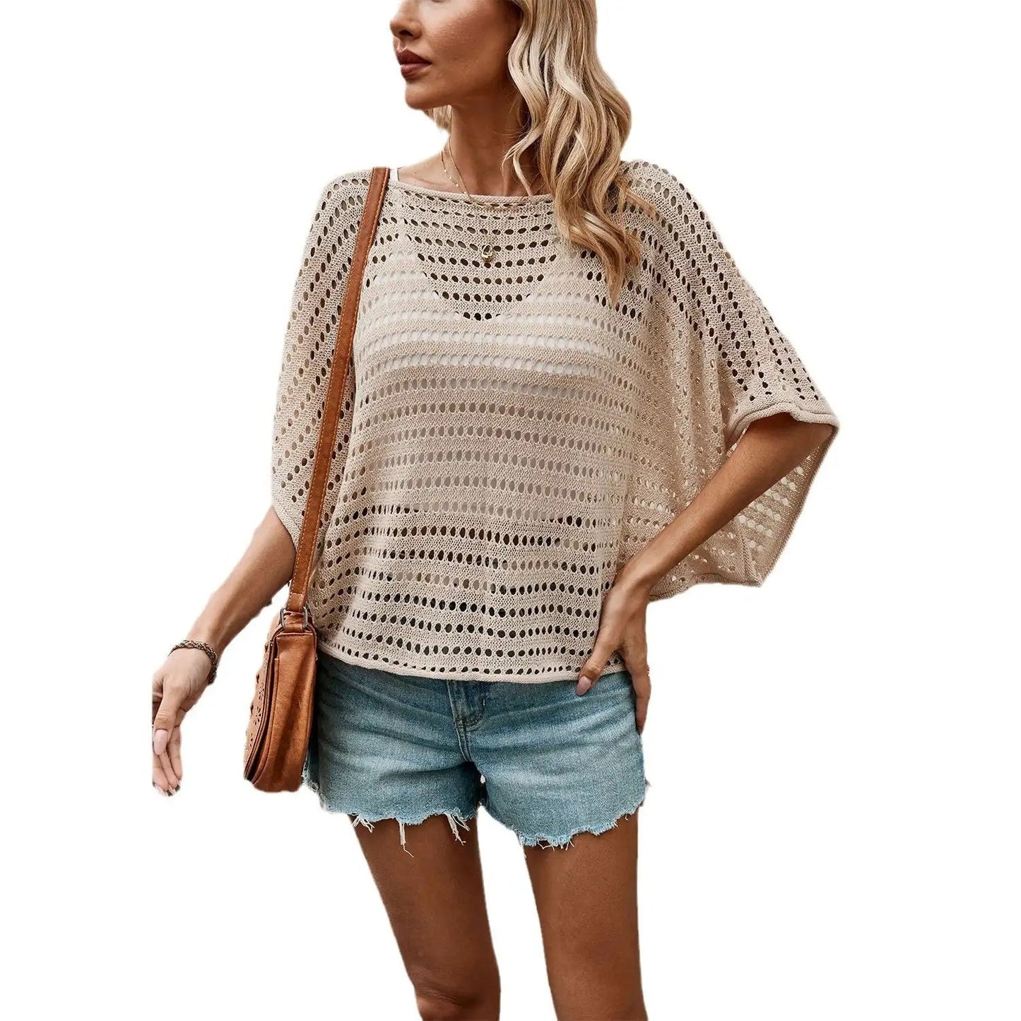 2024 Spring Summer Fashion: loose tshirt for women with Hollow Strap and Short Sleeves