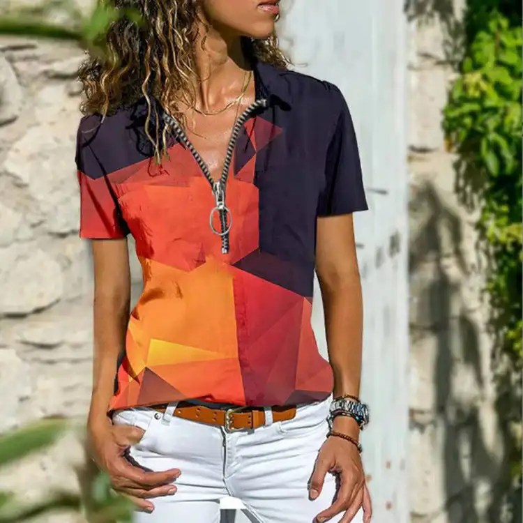 Bohemian Western Ethnic Style T-shirt for Women With Zippered- Hot Seller!