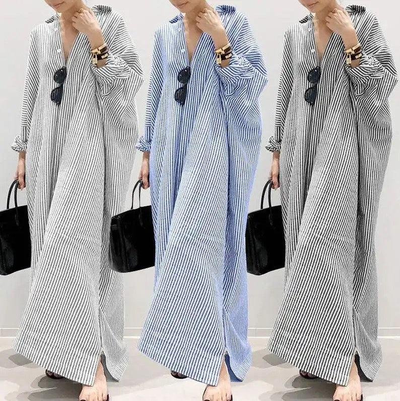 Upgrade Your Wardrobe with Stylish Striped Plus Size Long Skirts for Women - Perfect for Home, Breathable and Comfortable Nightdresses