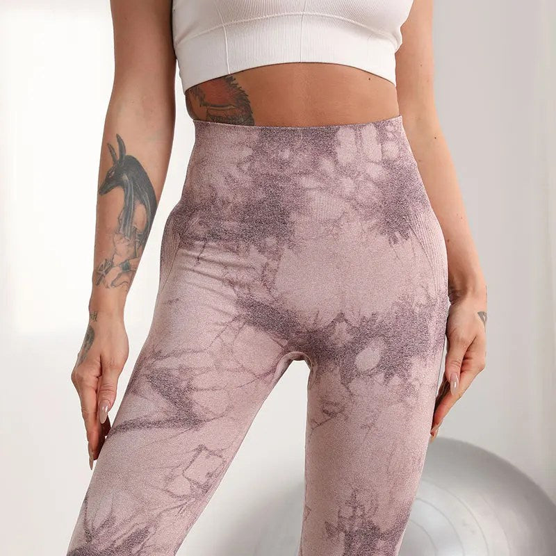 Women's High-Waisted Tie-Dye Yoga Pants - Autumn/Winter Sports Tight-Fitting Belly Tightening Pants