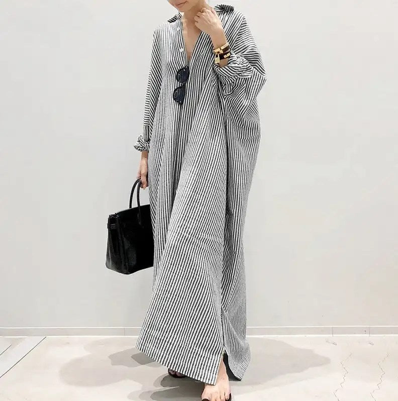 Upgrade Your Wardrobe with Stylish Striped Plus Size Long Skirts for Women - Perfect for Home, Breathable and Comfortable Nightdresses