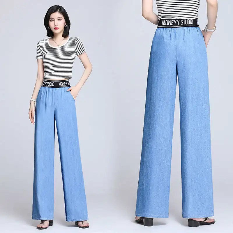 2024 New Summer Collection: High Waist Ice Silk Jeans for Women - Comfortable, Stylish, and Breathable Tencel Wide-leg Pants
