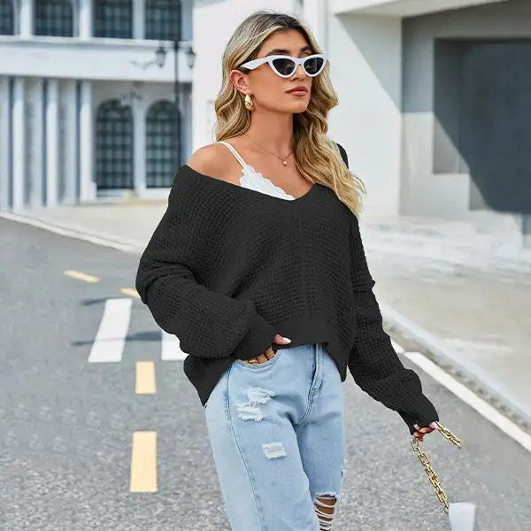 Upgrade Your Wardrobe with Our Versatile V-Neck Knit Tops for Women - Perfect for Spring and Autumn!