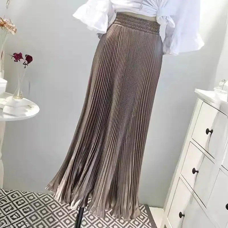 Upgrade Your Wardrobe with the 2024 High Waist Satin A-line Skirt - Perfect for Any Occasion!