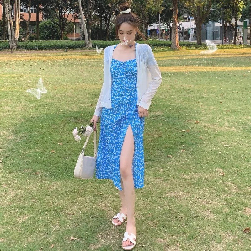 2024 New Floral Dress: Sweet and Spicy Wind Split Long Skirt for Women's Summer - Niche Design Sense