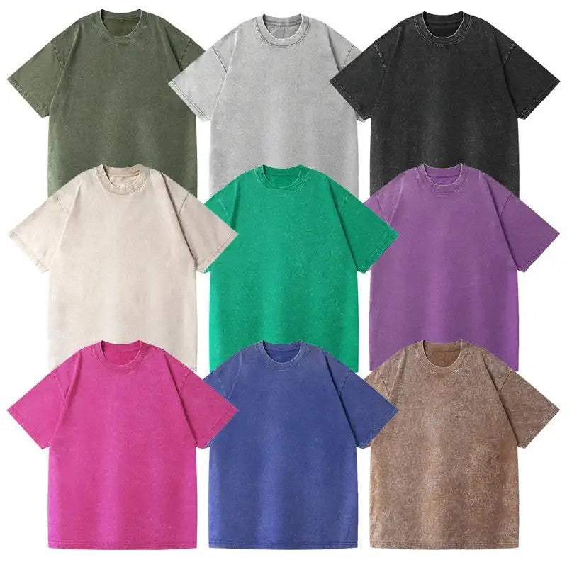 Vintage Stir Fried Snow Water Wash T-shirt: Unisex Heavyweight Pure Cotton for Cross Border Style - 230g
