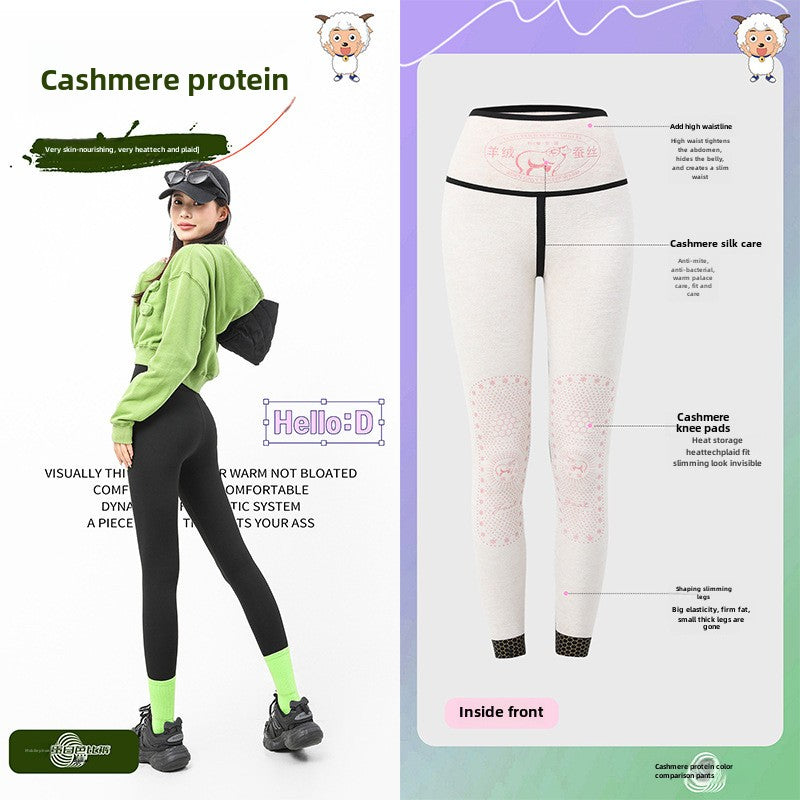 Autumn and Winter New Cashmere Protein Silk Barbie Pants Women's Outer Wear Velvet High Waist Belly Black Gold Shark Pants Leggings