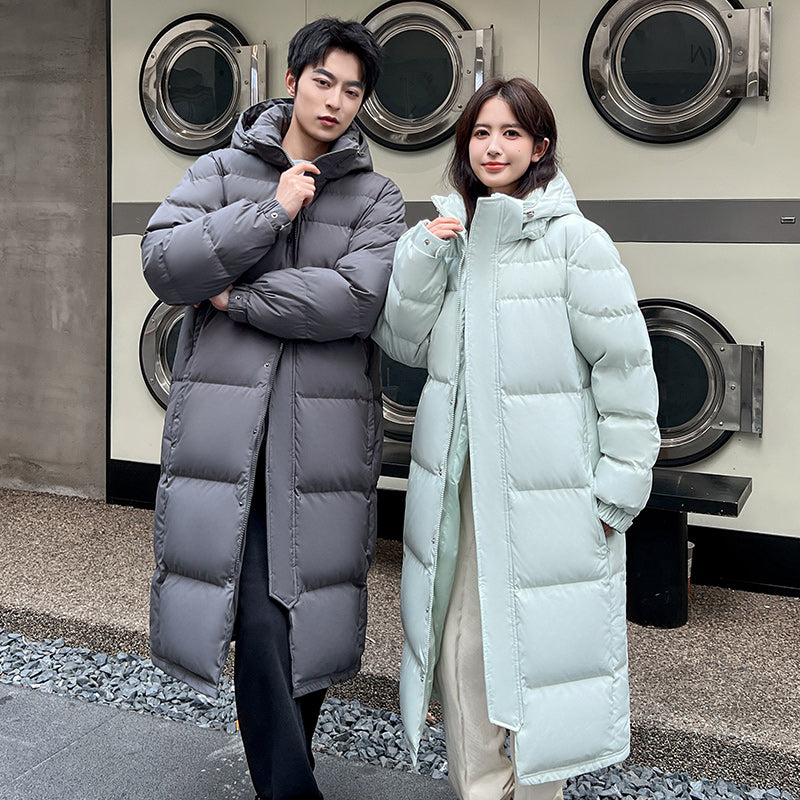 Down Jackets, Men's and Women's School Uniforms, Long Styles, Popular Over The Knee, Can Be Opened Twice, Solid Color Thickened Warm Duck Down Jacket