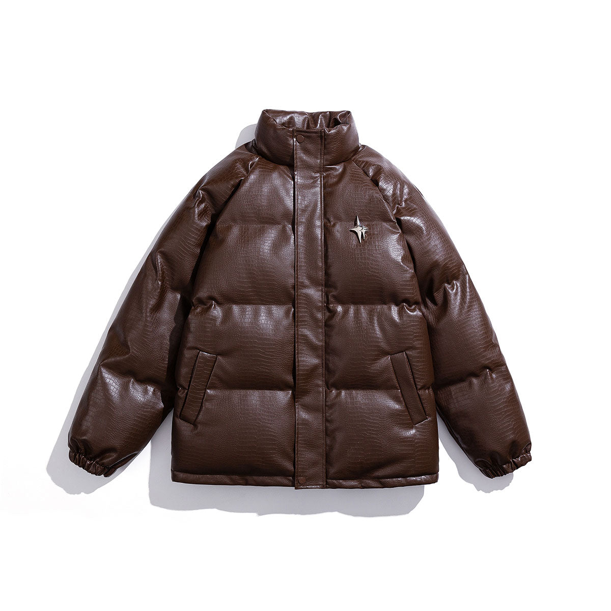 Men’s Detachable Star Brooch Jacket - White Croc Print Padded Cotton Coat