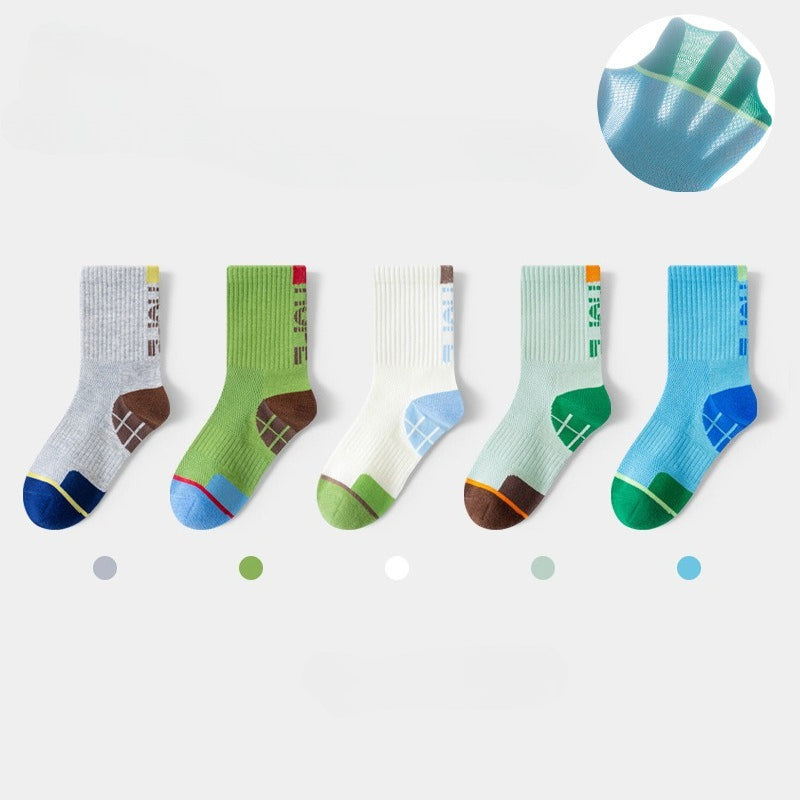 Boys Sports Socks Spring Summer Boys Boneless Breathable Mesh Socks Middle School Older Boys Student Medium Cotton Socks