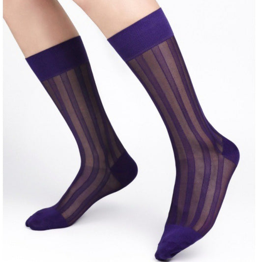 Dress Purple Coarse Striped Business Socks Leather Shoes Men's Medium Stockings