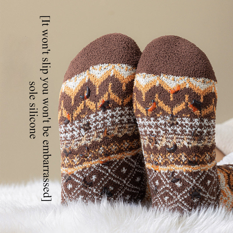 Lamb Wool Floor Socks Children's Autumn and Winter Fleece Thickened Warm Non-slip Silicone Home Socks