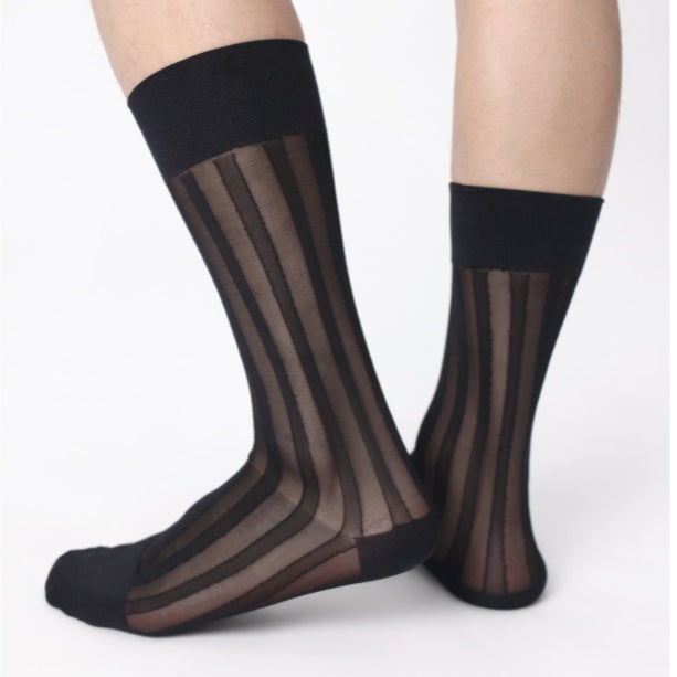 Dress Purple Coarse Striped Business Socks Leather Shoes Men's Medium Stockings