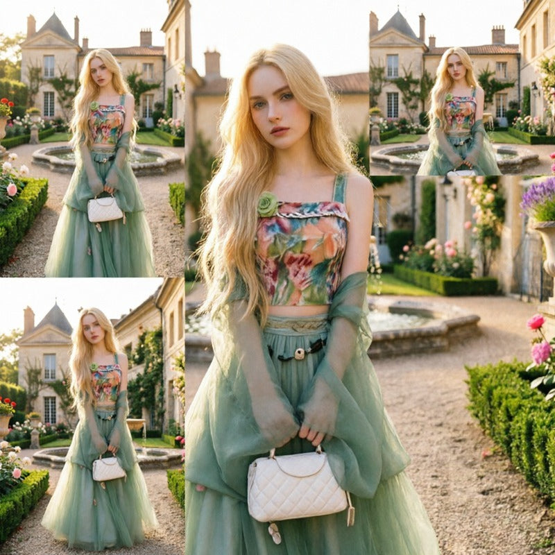 Heavy Industry Suspender Half Skirt Cardigan Three-piece Temperament Lady Niche Design Sense Holiday Style Suit Woman