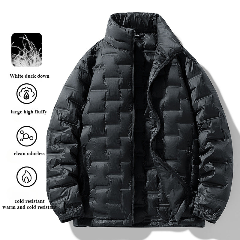 Men's New Winter Down Jacket Solid Color Stand-up Collar Versatile Charging Down Light and Thin Inside Can Be Worn Outside Coat Men's Clothing