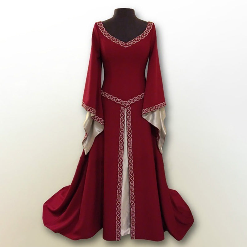 Halloween, Christmas Party Long Sleeve Embroidered Crew Neck Slim Fit Ladies Dress