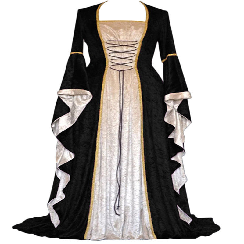 Golden Velvet Flared Sleeves Retro, Medieval European Court Long and Floor Women's Skirts