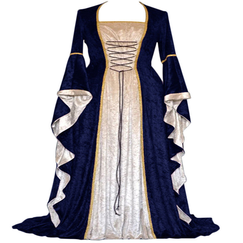 Golden Velvet Flared Sleeves Retro, Medieval European Court Long and Floor Women's Skirts