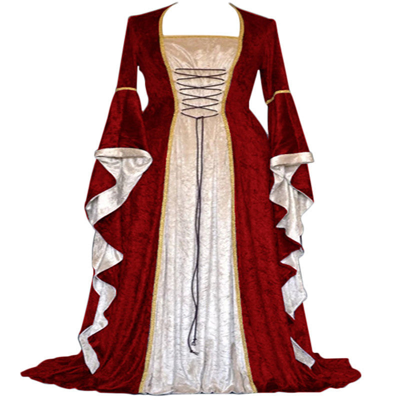 Golden Velvet Flared Sleeves Retro, Medieval European Court Long and Floor Women's Skirts