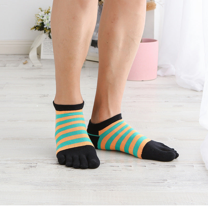 Men’s Breathable Cotton Five-Toe Socks - Anti-Slip Boat Socks for Sports, Spring/Summer Low-Cut Casual Crew Socks-3PRS