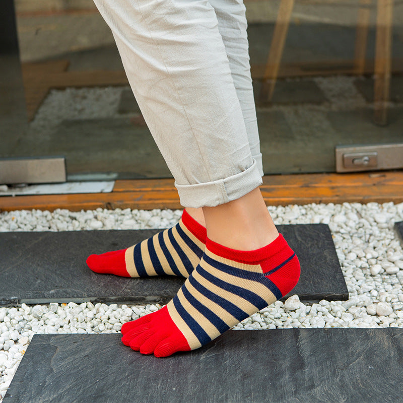Men’s Breathable Cotton Five-Toe Socks - Anti-Slip Boat Socks for Sports, Spring/Summer Low-Cut Casual Crew Socks-3PRS