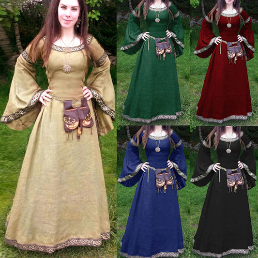Classic Medieval Central European Party Long Sleeve Crewneck Slim Fit Women's Dress