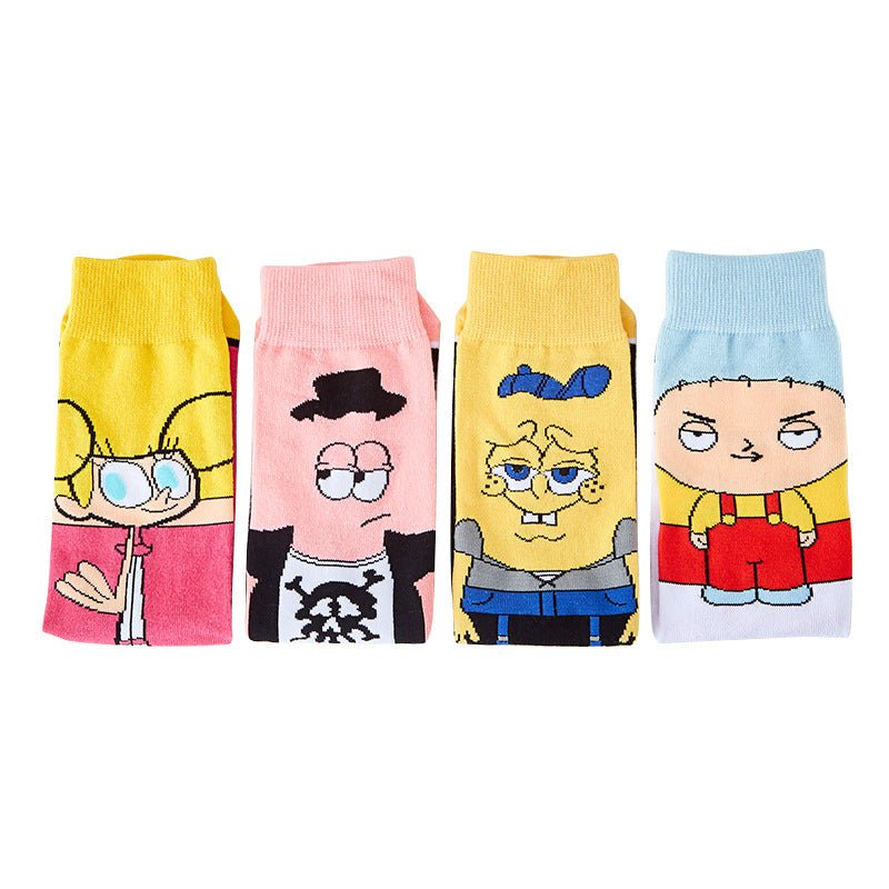 Men's Cotton Cartoon Animation Cotton Wholesale Sports and Leisure Straight Medium Tube Tide Socks-5PRS