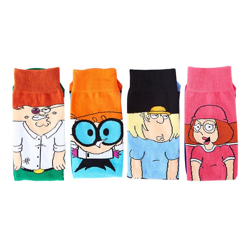 Men's Cotton Cartoon Animation Cotton Wholesale Sports and Leisure Straight Medium Tube Tide Socks-5PRS