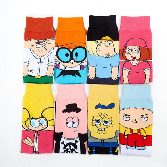 Men's Cotton Cartoon Animation Cotton Wholesale Sports and Leisure Straight Medium Tube Tide Socks-5PRS