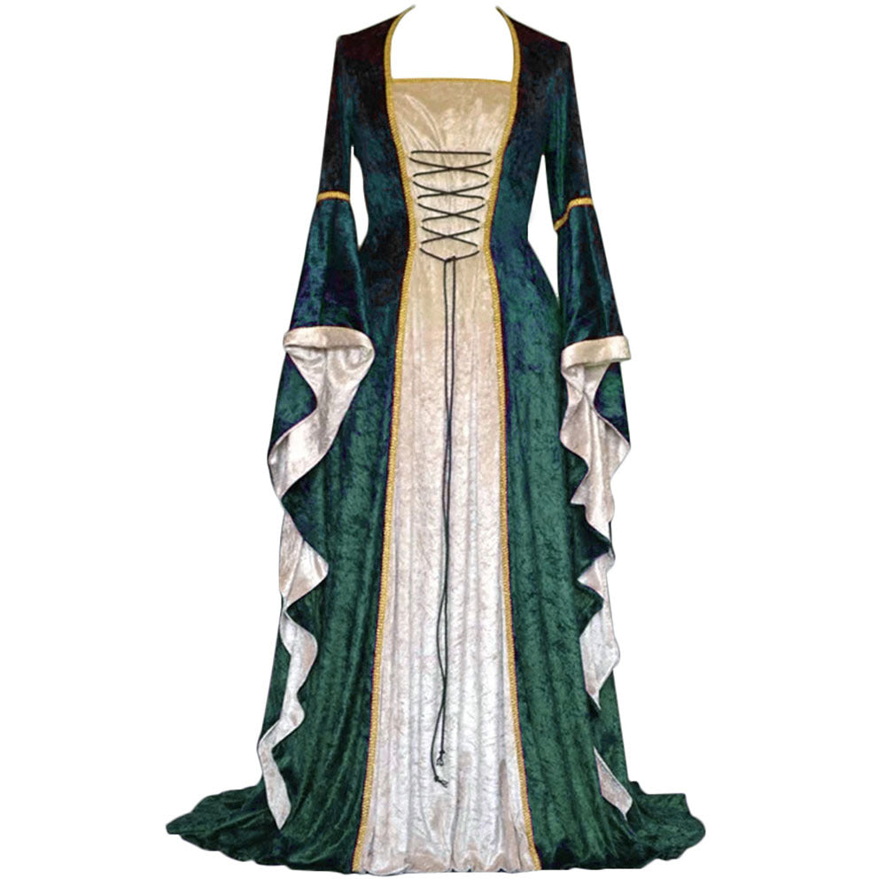 Golden Velvet Flared Sleeves Retro, Medieval European Court Long and Floor Women's Skirts