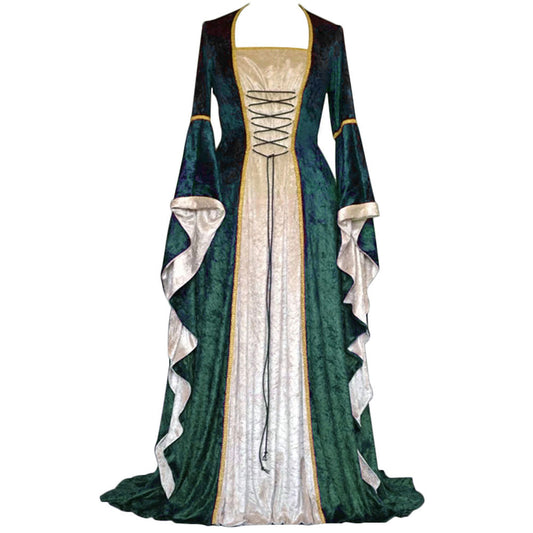 Golden Velvet Flared Sleeves Retro, Medieval European Court Long and Floor Women's Skirts