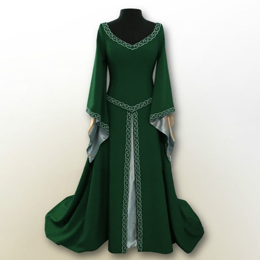 Halloween, Christmas Party Long Sleeve Embroidered Crew Neck Slim Fit Ladies Dress