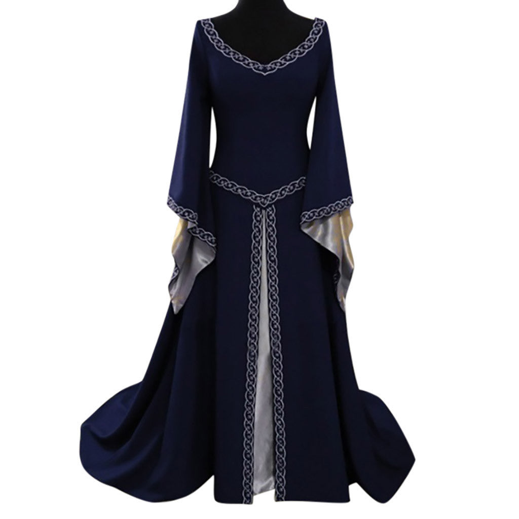 Halloween, Christmas Party Long Sleeve Embroidered Crew Neck Slim Fit Ladies Dress