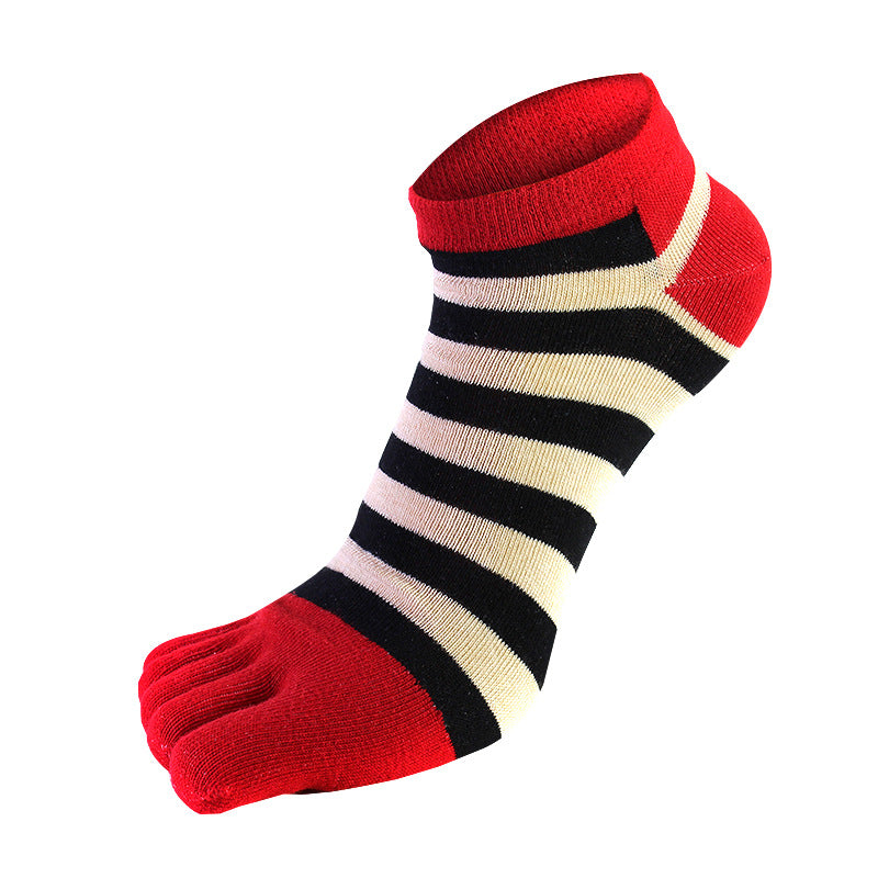 Men’s Breathable Cotton Five-Toe Socks - Anti-Slip Boat Socks for Sports, Spring/Summer Low-Cut Casual Crew Socks-3PRS