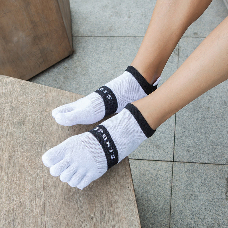 Men’s Breathable Cotton Five-Toe Sports Socks - Summer Lightweight Toe Socks with Moisture-Wicking & Barefoot Feel for Running, Yoga, Gym-5PRS