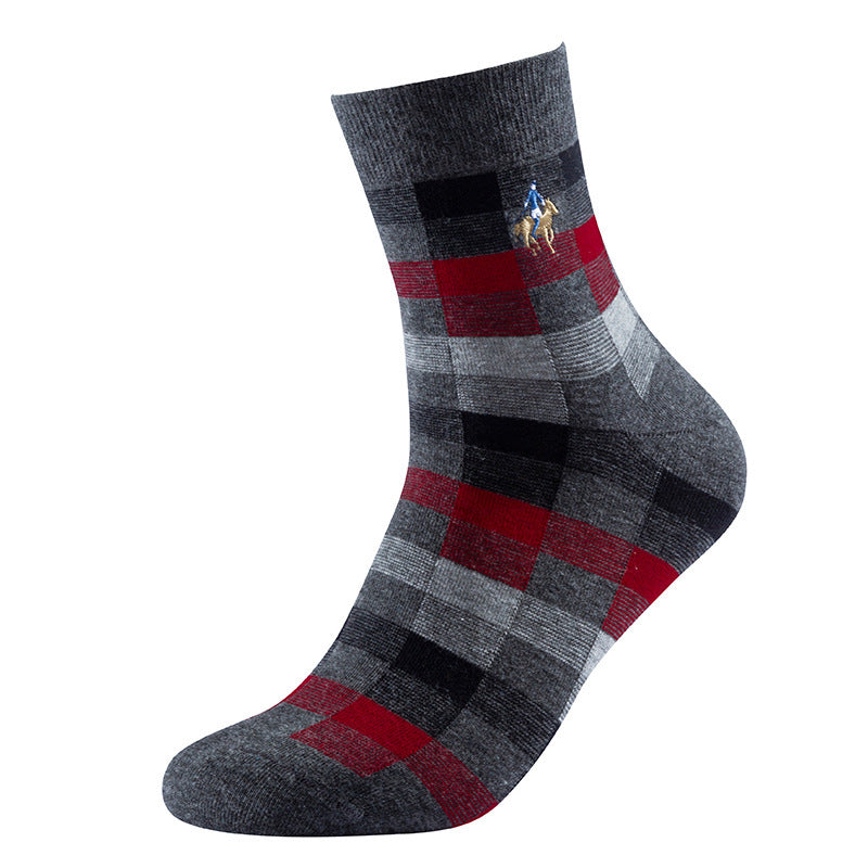 Men's Socks Spring and Autumn Business Trendy Socks Plaid Combed Cotton Medium Tube Socks
