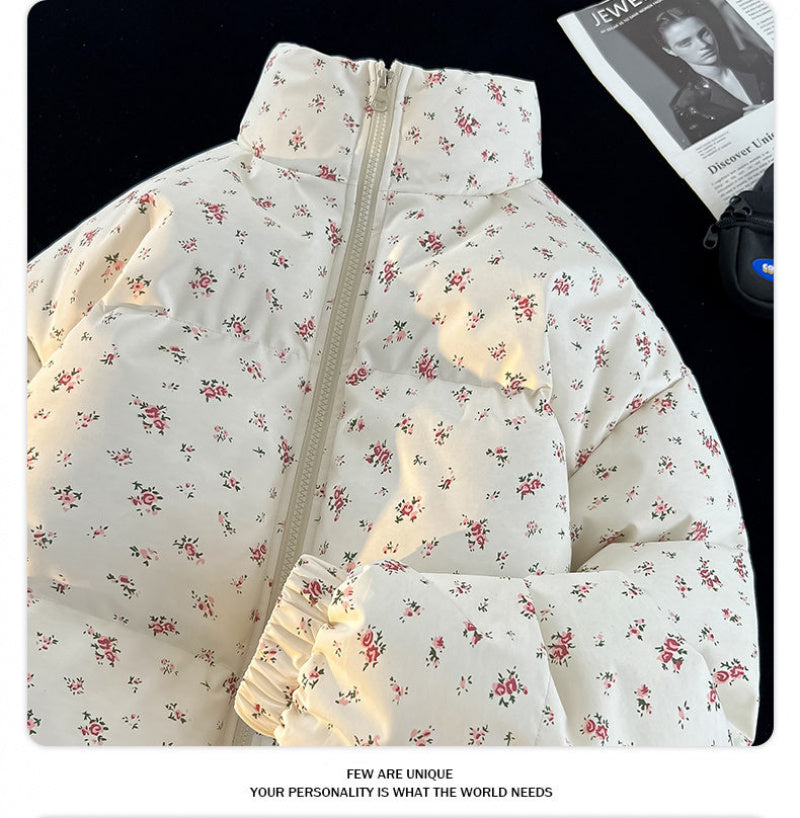 Winter Floral Matching Coats for Couples - Thickened Short Puffer Jackets His & Hers