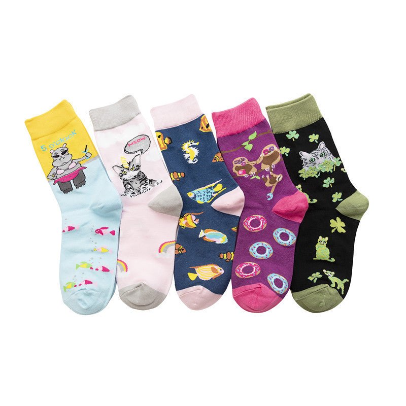 Men's Four Seasons Women's Socks Cotton Personality Trend Stockings Cute Women's Tide Socks-5PRS