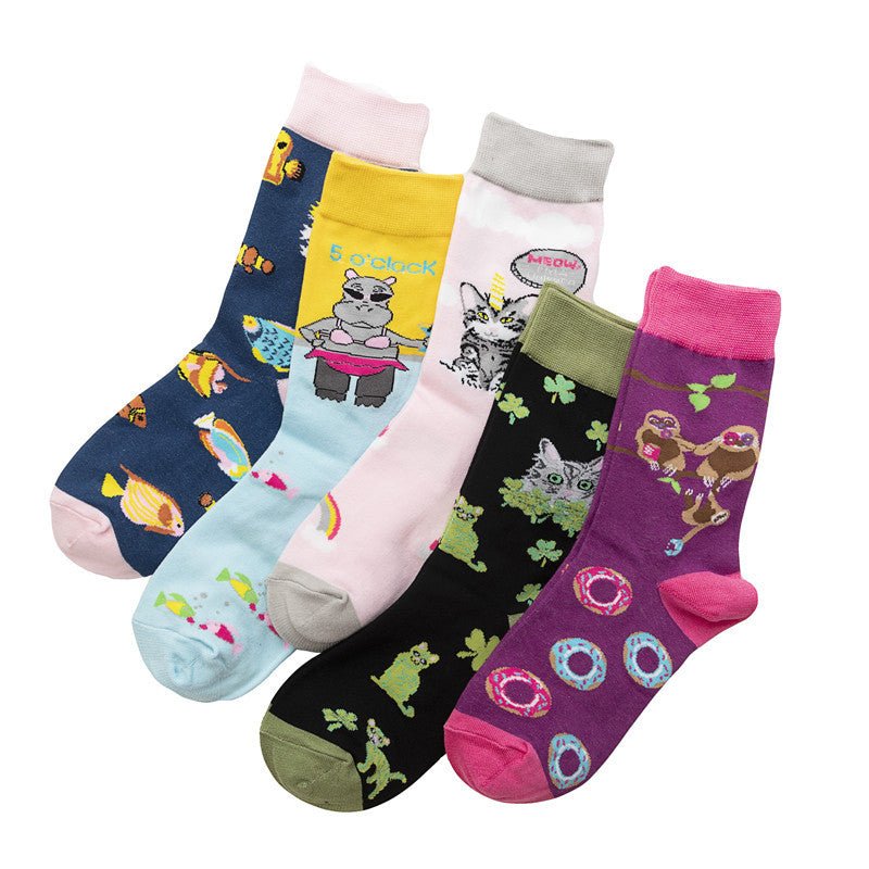Men's Four Seasons Women's Socks Cotton Personality Trend Stockings Cute Women's Tide Socks-5PRS