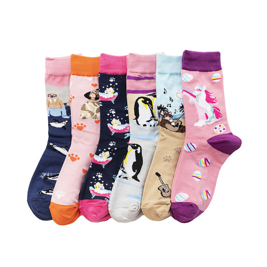 Women's Cotton Sock Women's Men's Cute Pattern Socks Women's Cartoon Trend Socks-5PRS