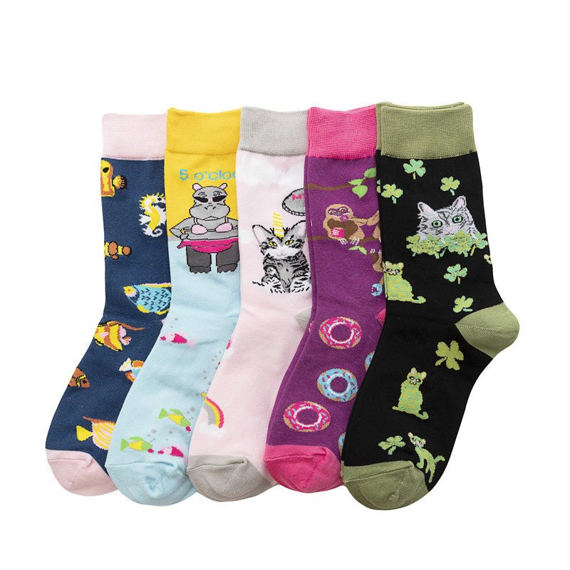 Men's Four Seasons Women's Socks Cotton Personality Trend Stockings Cute Women's Tide Socks-5PRS