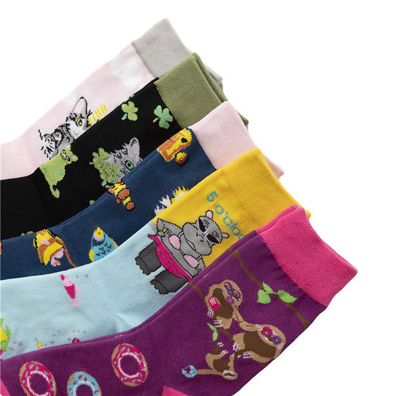 Men's Four Seasons Women's Socks Cotton Personality Trend Stockings Cute Women's Tide Socks-5PRS
