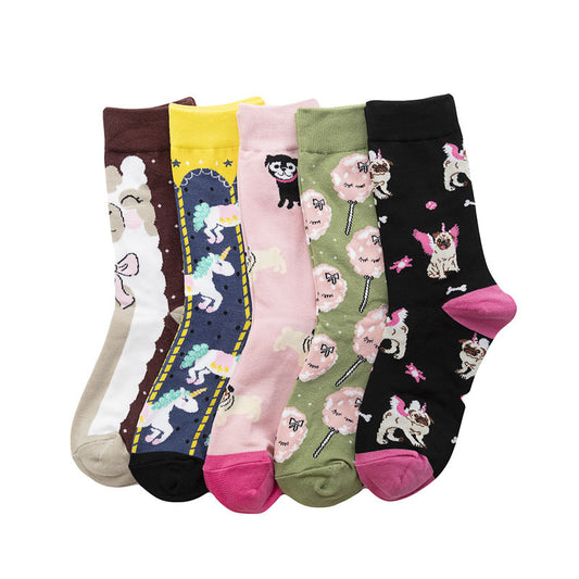 Women's Socks Hip-hop Trend Women's Mid-tube Cotton Socks Cartoon Personalized Socks Cute Man-5PRS
