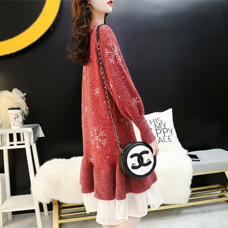 Fashion Mesh Knitted Dress Autumn and Winter Korean Version New Loose Thick Medium and Long Bottom Sweater Skirt Tide