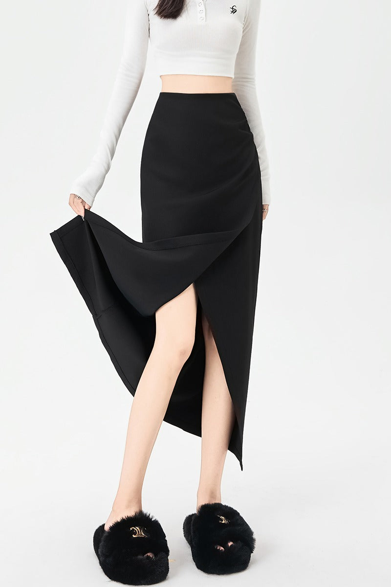 Power Midi Skirt: Sculpted Waist Pleats + Strategic Slit | Modern Tailoring