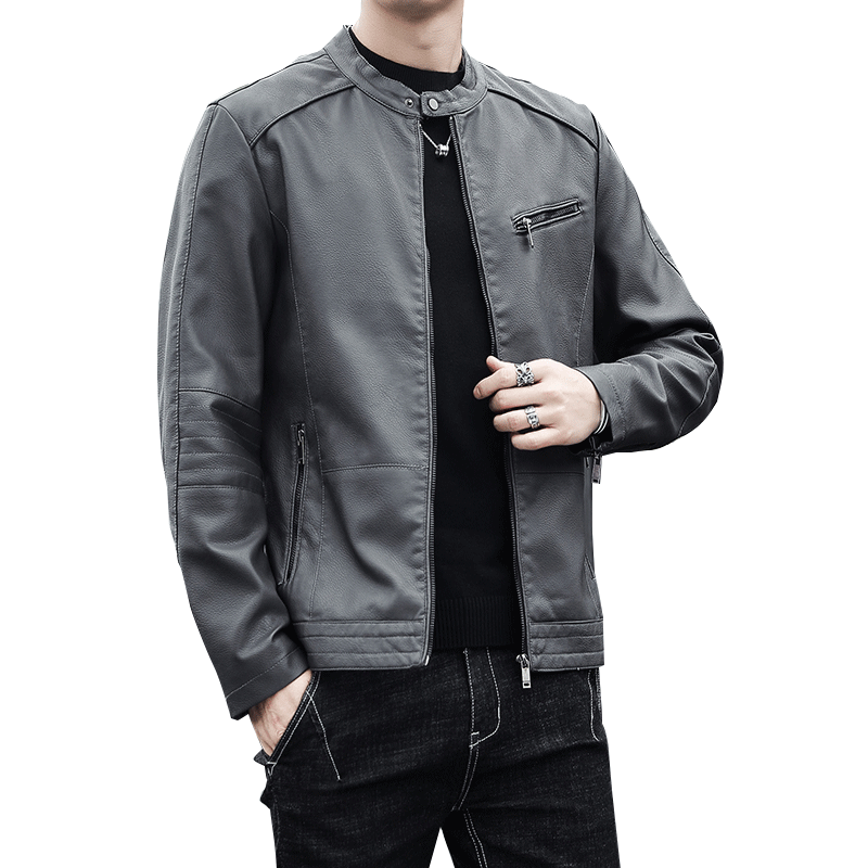 Super Popular Locomotive Leather Jacket Men's Slim-fitting Short Spring and Autumn Jacket with Fleece Is Handsome