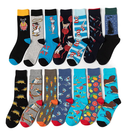 New Male Manufacturer Trend Cartoon Socks Women's Cotton Animation Socks Men's Socks Wholesale Animal Socks-5PRS