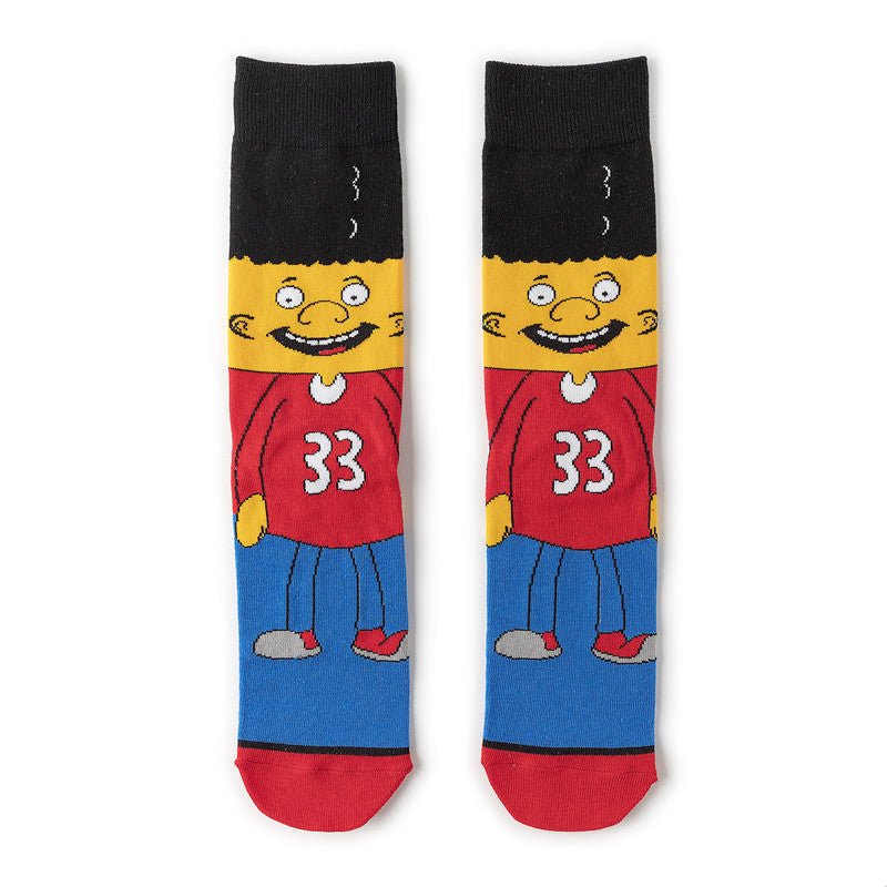 Male Cotton Animation Men's Women's Cartoon Socks Men's Socks Medium Stockings Combed Cotton Socks-5PRS